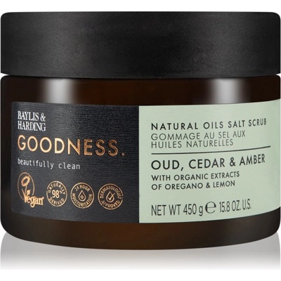 Baylis & Harding Goodness Oud, Cedar & Amber soľný peeling na telo 450 g