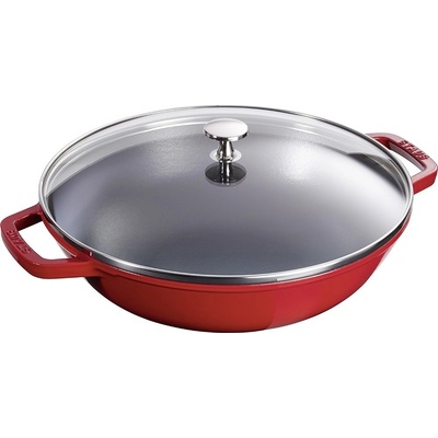 Staub Wok 30 cm, višňová, litina