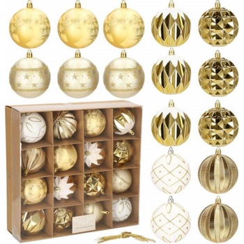 SPRINGOS Vianočné banky bielo-zlaté mix 8cm sada 16ks