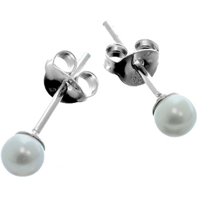 Argento Stříbrné náušnice - bílá syntetická perla ve tvaru kuličky, průměr 4 mm 65354