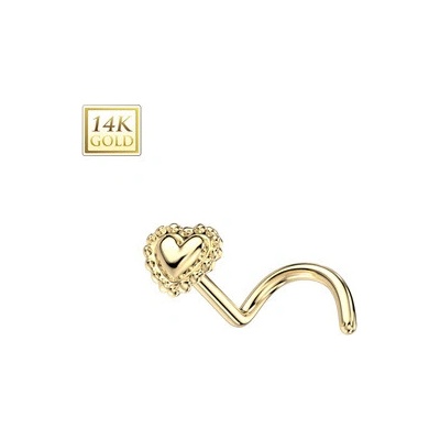 Šperky4U zlatý piercing do nosu srdíčko ZL01243-YG