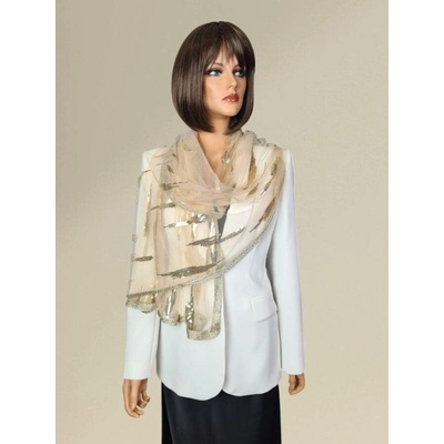 Classic Scarf elegantní slavnostní šála champagne se zlatými třpytivými flitry