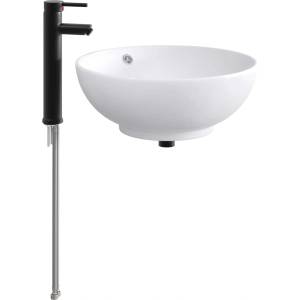 vidaXL Мивка за баня с кран и отвод Матово черно 44 x 44 x 16 см (890247)