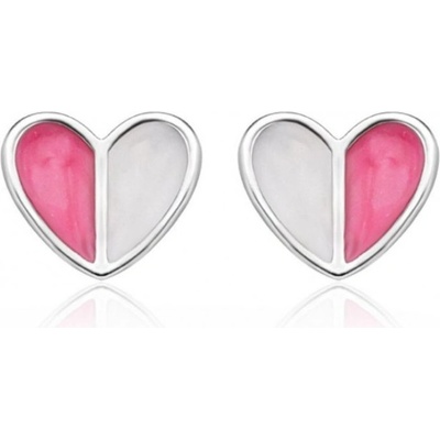 Prošperk stříbrné náušnice pecky srdíčka růžový smalt S1226