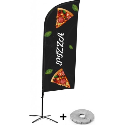 Jansen Display Kompletní sada reklamní vlajky ve tvaru křídla, Pizza Křížová Základna, 1273 x 3030 mm