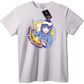 NOONEBRAND Тениска Аниме Момиче Скициращо - M, White