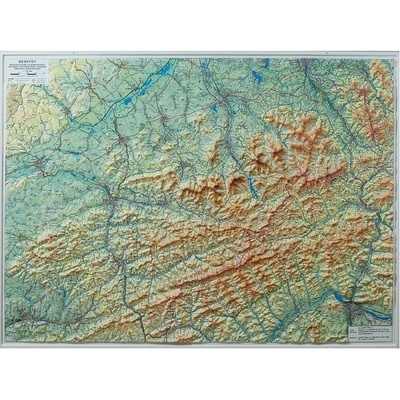 Kartografie HP Beskydy - nástěnná plastická mapa 1:100t. Varianta: bez rámu, Provedení: plastická mapa – Zboží Dáma