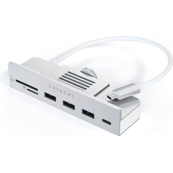 Satechi USB Хъб Satechi USB-C Clamp Hub (ST-UCICHS), 6 порта, от USB Type-C към 1x USB Type-C/3x USB 3.0 Type-A, MicroSD/SD слот, за Apple iMac 24 (2021), 5000 Mbit/s, сребрист (ST-UCICHS / 53043)