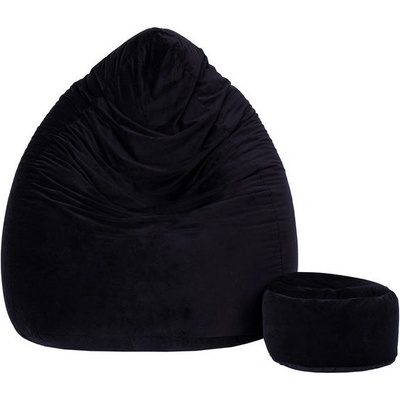TopKing Sedací vak míč XXXXL 125 cm + podnožník XL 35 cm VELUR Černá