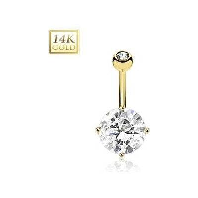 Šperky4U zlatý piercing do pupíku čirý zirkon ZL01001-YG