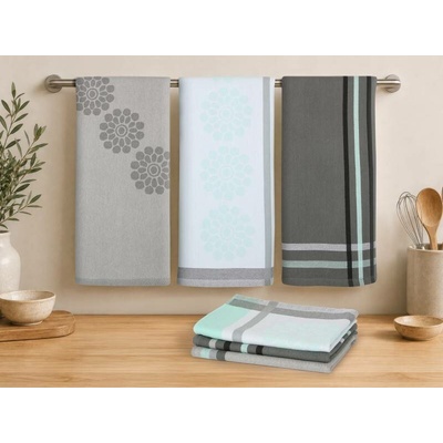 Bellatex Kuchyňské utěrky sada 3 kusů káro šedé 50x70 cm