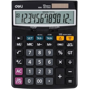 Deli Калкулатор Deli Core E1630, 12 разряден дисплей, настолен, изчисляване на %, бутон за бърза корекция, проверка на 120 стъпки, черен (Core E1630) Калкулатори