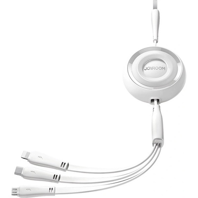 Универсален USB кабел с Lightning, microUSB и USB-C конектори (120 см) - Joyroom Colorful Series 3-in-1 Retractable USB Cable (бял) (S-A40)