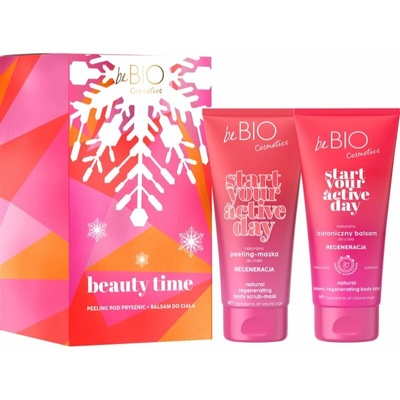 beBIO Beauty Time beBIO Start Your Active Day regeneračný telový krém 200 ml + beBIO Start Your Active Day telový peeling na regeneráciu pokožky 200 ml