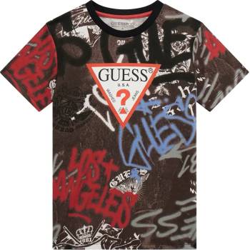 GUESS Тениска с къс ръкав за момче с цветни графити и червено лого Guess