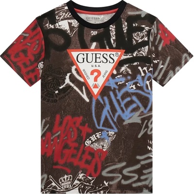 GUESS Тениска с къс ръкав за момче с цветни графити и червено лого Guess