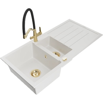 Mexen Andres гранитна мивка 1, 5-камерна с отцедник и кухненски смесител Duo, бяла - 6515-20-671701-57-G (6515-20-671701-57-G)