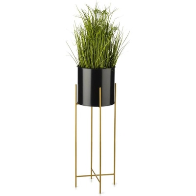 HowHomely KOVOVÝ květináč se stojanem GLAMOUR 75X24 CM ČERNÁ/ZLATÁ