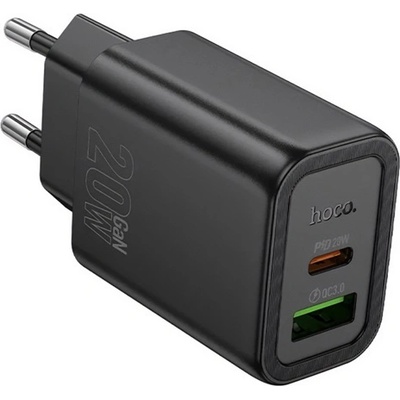 hoco. N61 Променливотоково зарядно устройство USB+Type-C гнездо 20W, PD бързо зарядно устройство 3.0, ЧЕРНО N61_B (N61_B)