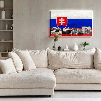Slovensko nástenný obraz s podsvietením - vlajka a pamiatky 90 x 60 cm