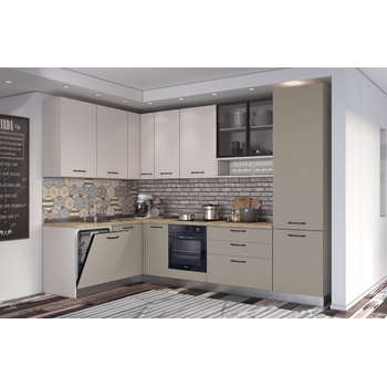 ARES Ъглова кухня VANIA, 187x320 см, лице базалт и кашмир, плот дъб кадиз и гръб кашмир (0WHFCH004BS)