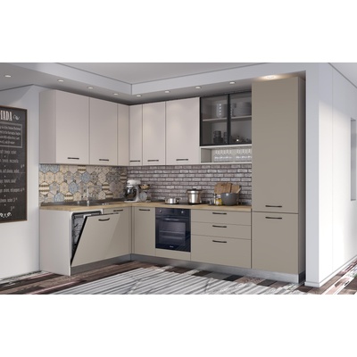 ARES Ъглова кухня VANIA, 187x320 см, лице базалт и кашмир, плот дъб кадиз и гръб кашмир (0WHFCH004BS)