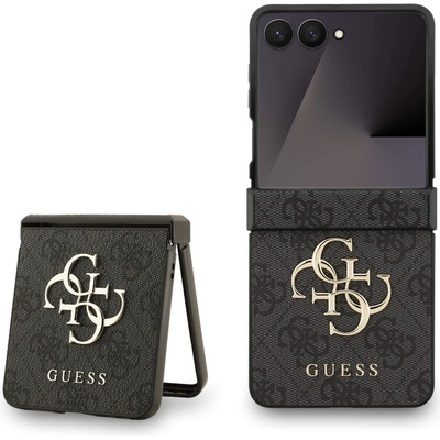 GUESS Дизайнерски кожен кейс за Samsung Galaxy Z Flip7 - Guess 4G Metal Logo PU Leather Hard Case (черен) (GUHCZF74GMGGR)