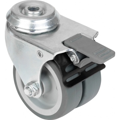 Walteco Přístrojové dvojité kolečko otočné s otvorem a brzdou, průměr 75 mm nosnost 100 kg 9210812