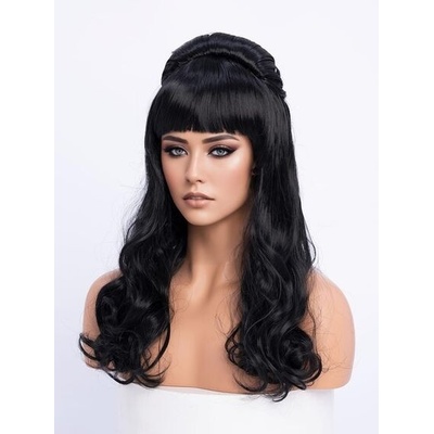 SIMKAYLE Paruka Beehive Dámská kudrnatá paruka Černá updo Vintage paruky Dlouhé černé vlasy s