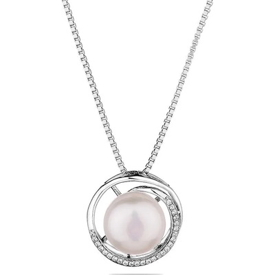 Swan Сребърно колие със сладководна бяла перла и цирконий SP0469 Swan