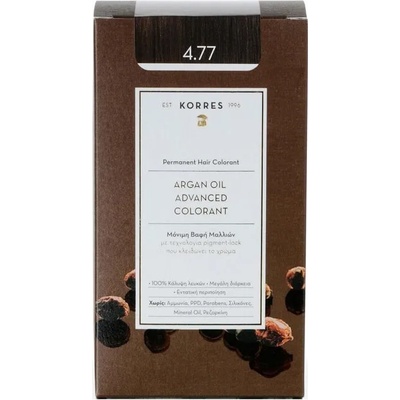 KORRES Боя за коса с технология pigment-lock с Арганово масло Тъмен шоколад , Korres Argan Oil Advanced Colorant 50ml Permanent Hair Colorant 4.77 Dark Chocolate