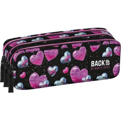 BackUP Ученически несесер BackUp 8 G - Glitter Hearts, 3 ципа (710353)