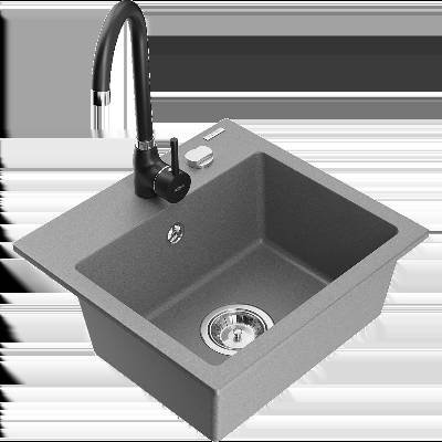 Milo гранитна мивка с 1 отделение с кухненски кран Telma, сива - 6505-71-670200-70 (6505-71-670200-70)