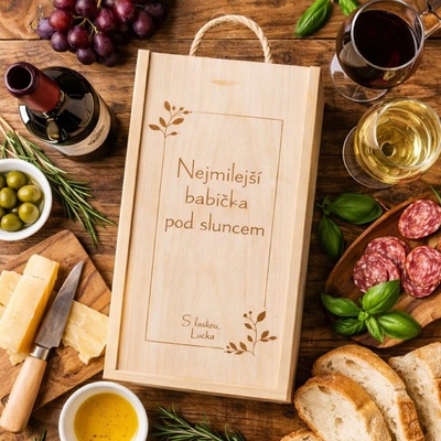 Dřevěná krabička na víno PRO BABIČKU Varianta: Na 2 lahve vína