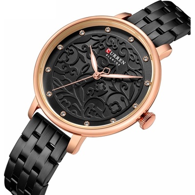 Curren Дамски часовник Curren Luxury Blanche с кристали, Кварцов, Черен (CURREN-9046S-BLACK)