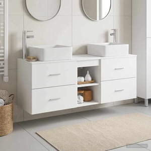 vidaXL Комплект шкафове за баня 3 бр. Бяло 129 x 41 x 80 см (3405819)