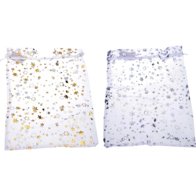 Organza vrecúško s hviezdami 17 × 23 cm – vianočné darčekové balenie