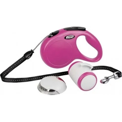 Nobby Автоматичен повод FLEXI NEW Classic M розово въже 5м Multibox LED осветление 76925