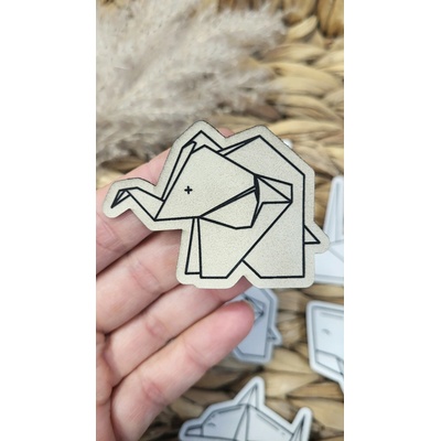 Koženkový štítok Origami sloník Laser koženka: Žltá/čierna