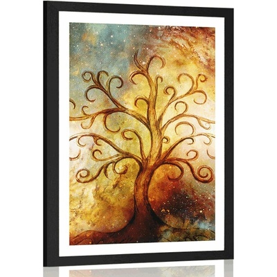 Plakát s paspartou strom života s abstrakcí vesmíru - 20x30 white