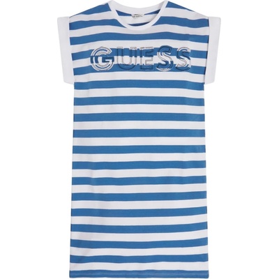 Guess Раирана памучна рокля в бяло и синьо Guess