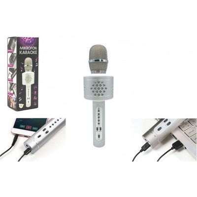 Teddies Mikrofon karaoke Bluetooth stříbrný na baterie s USB kabelem v krabici 10x28x8 5cm 00850438 XG
