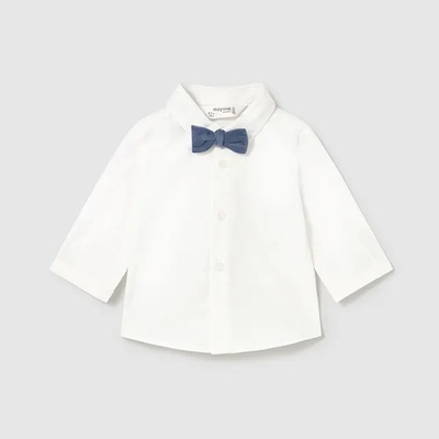 MAYORAL Бяла риза дълъг ръкав с папийонка в синьо за бебе момче Mayoral