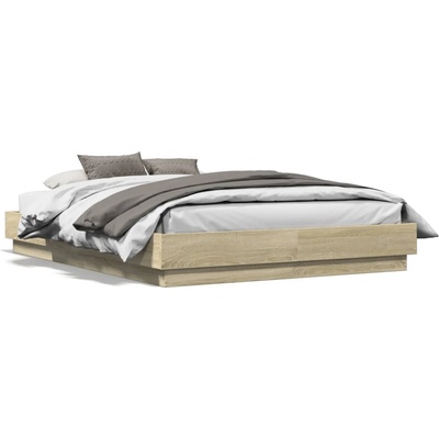 vidaXL Рамка за легло с LED осветление, дъб сонома, 140x190 см (3209809)