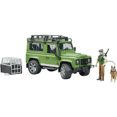BRUDER Land Rover Defender Station Wagon модел, зелен/черен, с клетка за куче и куче (02587)
