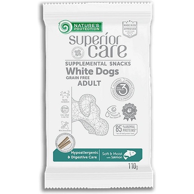 Nature's Protection Superior Care White Dogs Grain Hypoallergenic & Digestive Care- снакс за бели кучета със сьомга- 110гр