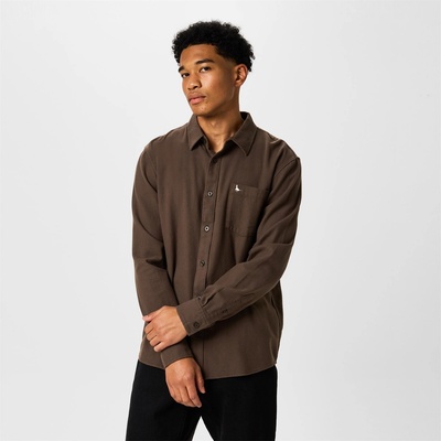 Jack Wills Plain Flannel Shirt Mens - Chocolate
