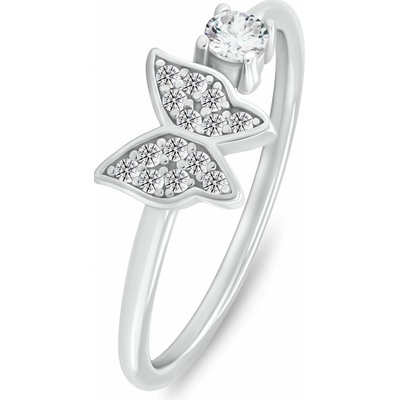Brilio Silver Okouzlující stříbrný prsten s čirými zirkony Motýl RI142W