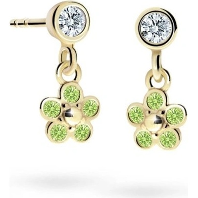 Danfil detské náušnice kvetiny C2744 zo žltého zlata peridot green balónik