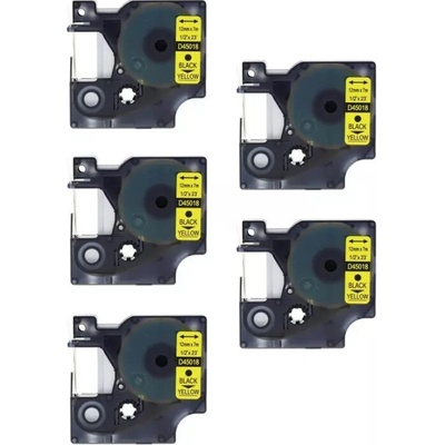 Tonery Náplně Kompatibilní páska s Dymo 45018, S0720580, 12mm x 7m, cerný tisk / žlutý podklad 5-PACK